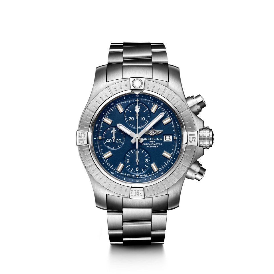 A13385101C1A1|BREITLING |AVENGER CHRONOGRAPH 43 |Steel Watch; Blue Index Dial, Steel Bracelet