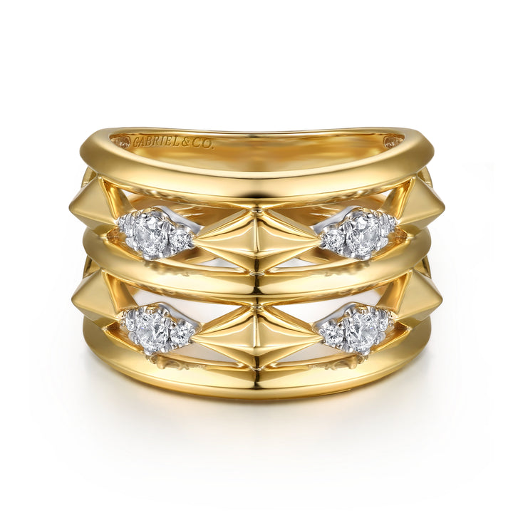 14K White Yellow Gold Diamond Rhombus Easy Stackable Ring