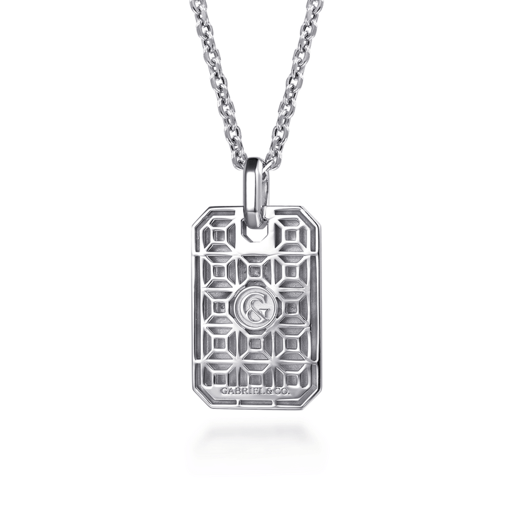 Silver and Yellow Gold Dog Tag with Star of David Pendant Necklace