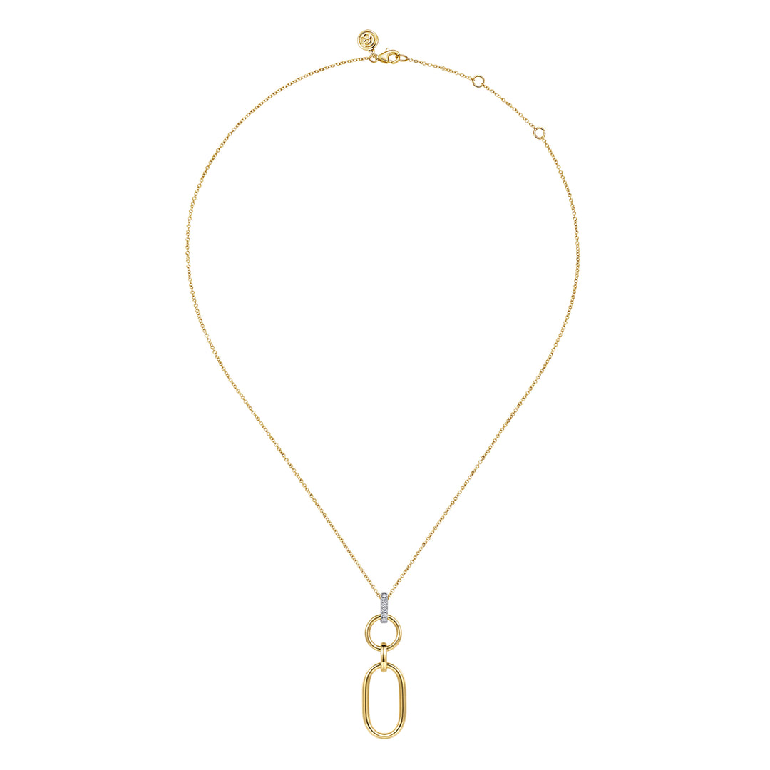 14K White and Yellow Gold Diamond and Hollow Link Pendant Necklace