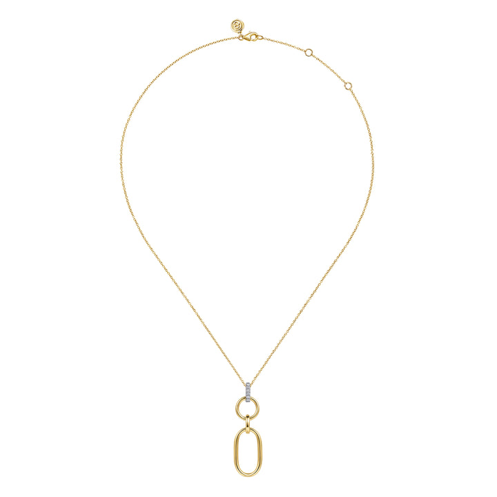 14K White and Yellow Gold Diamond and Hollow Link Pendant Necklace