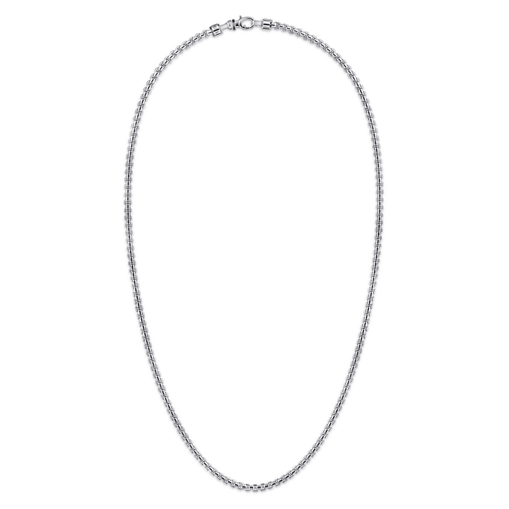 Silver Men's Solid Round Box Chain Necklace