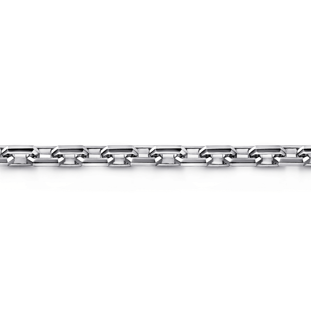 Silver Men's Solid Faceted Link Chain Bracelet