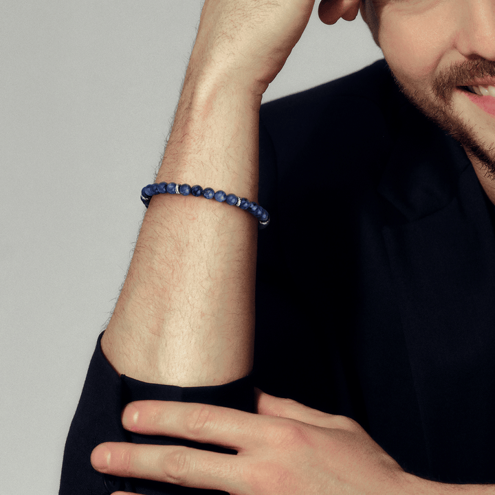 Silver Sodalite Beaded Bracelet