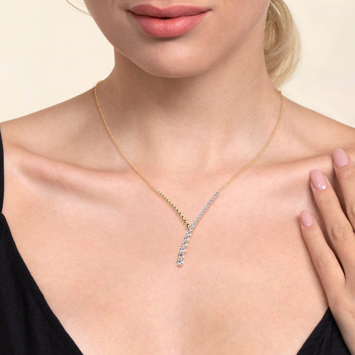 14K White and Yellow Gold Bujukan Beads and Diamond Y Necklace