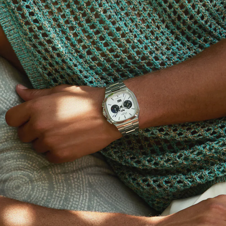 Seventies 'X' Chronograph Watch, White Dial 40MM