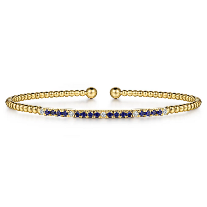 14K Yellow Gold Bujukan Diamond and Blue Sapphire Split Bangle
