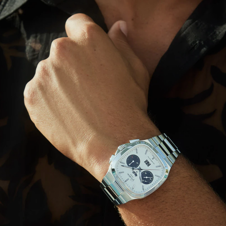 Seventies 'X' Chronograph Watch, White Dial 40MM