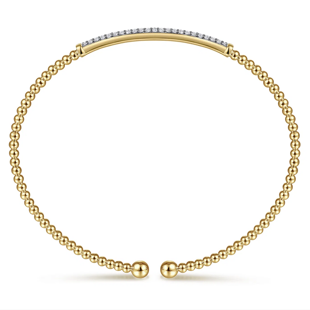 Yellow Gold Diamond Bar Cuff Bangle Bracelet