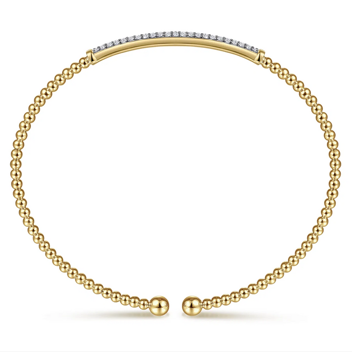 Yellow Gold Diamond Bar Cuff Bangle Bracelet