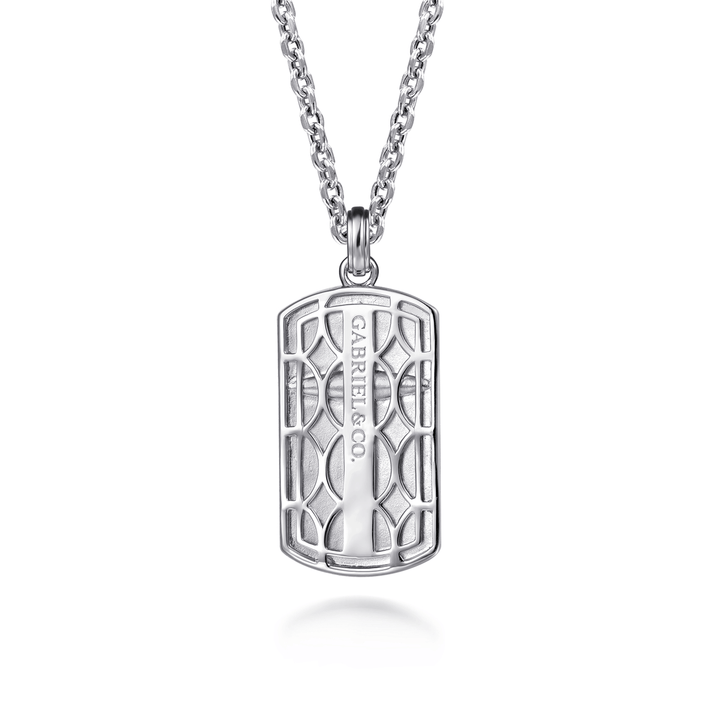 Silver Cross Dog Tag Pendant Necklace