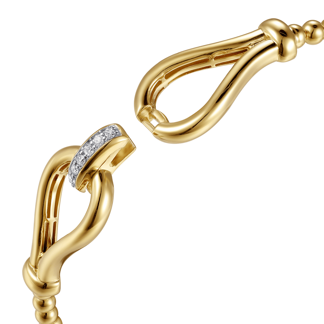 Strides - 14K Yellow Gold Bujukan Beads Diamond Stirrup Cuff Bangle Bracelet