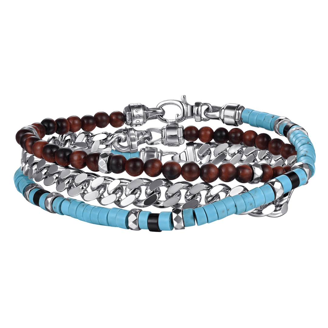 Beaded Wrap Silver Turquoise Onyx and Tiger Eye