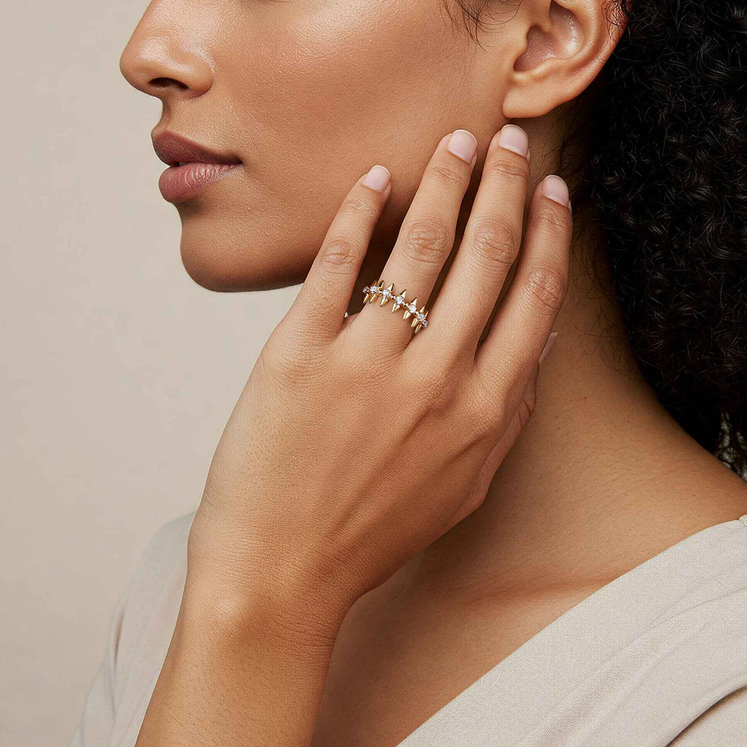 14K Yellow Gold Bujukan and Diamond Bullet Stackable Ring