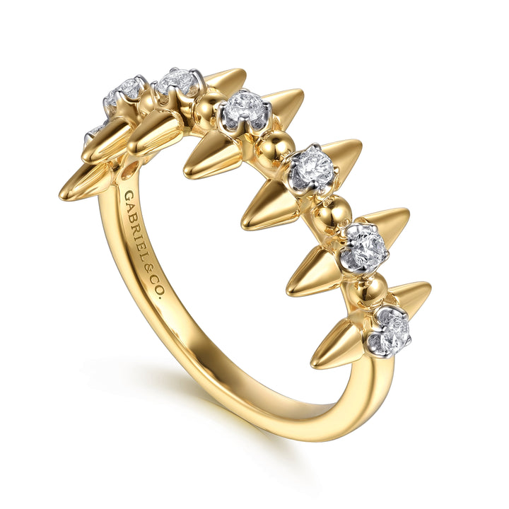 14K Yellow Gold Bujukan and Diamond Bullet Stackable Ring