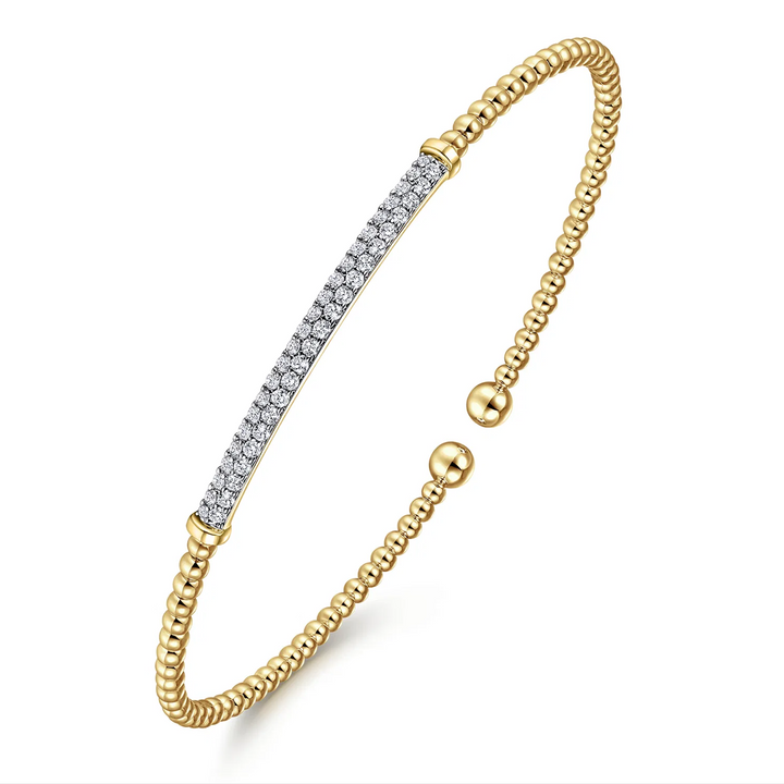 Yellow Gold Diamond Bar Cuff Bangle Bracelet