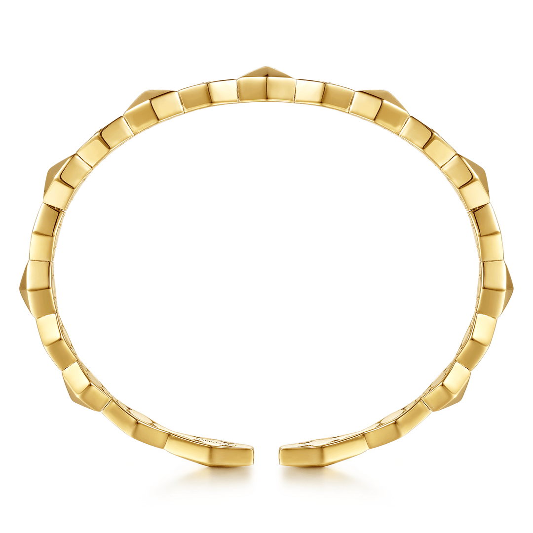14K Yellow Gold Rhombus Diamond Cuff Bangle Bracelet