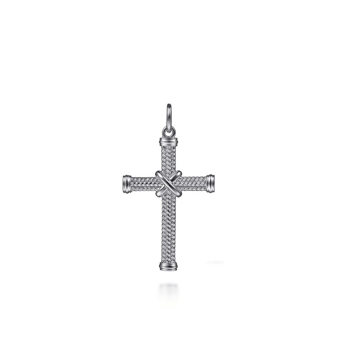 Silver Twisted Rope Cross Pendant with X Center