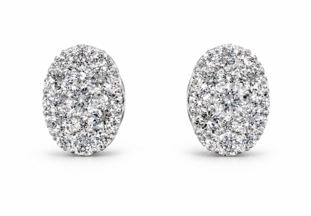 White Gold Oval Diamond Stud Earrings