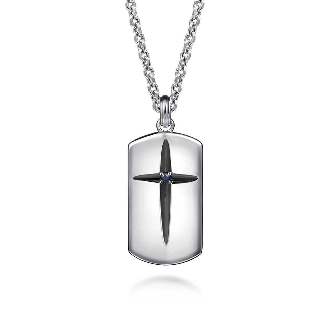 Silver Cross Dog Tag Pendant Necklace