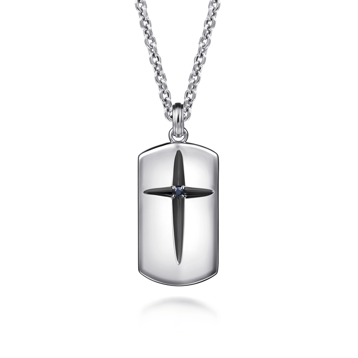 Silver Cross Dog Tag Pendant Necklace