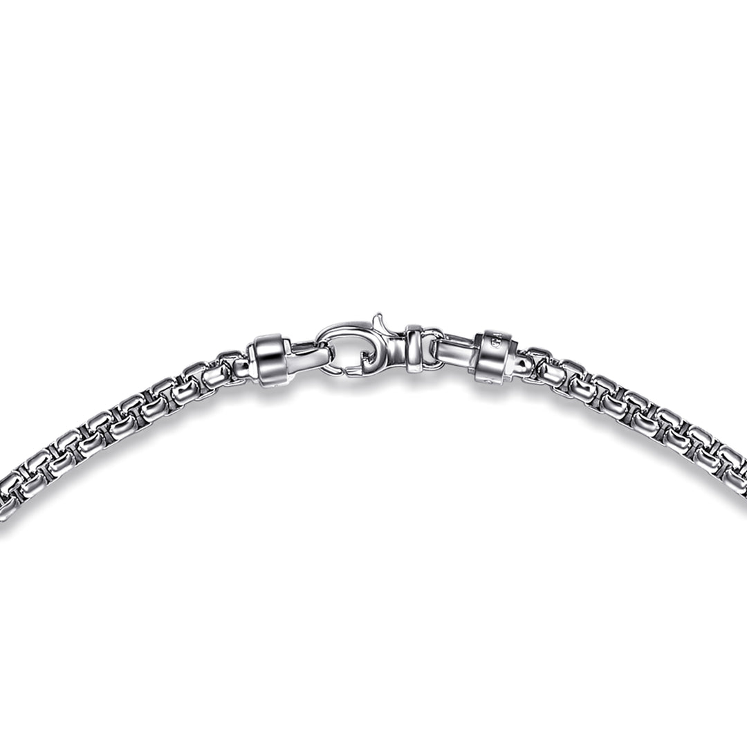 Silver Men's Solid Round Box Chain Necklace