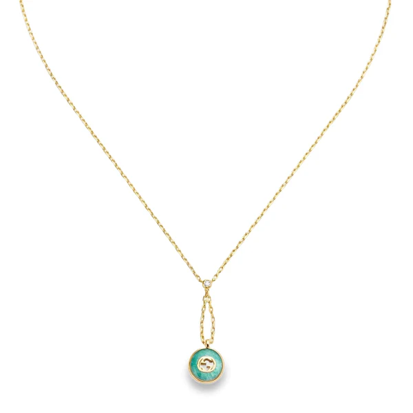 Interlocking Necklace 45CM Yellow GoldAmazonite and Diamonds