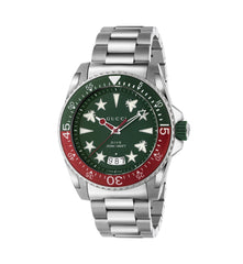 YA136222|GUCCI |DIVE |XL Steel Watch; Green Dial; Red/Green Bezel