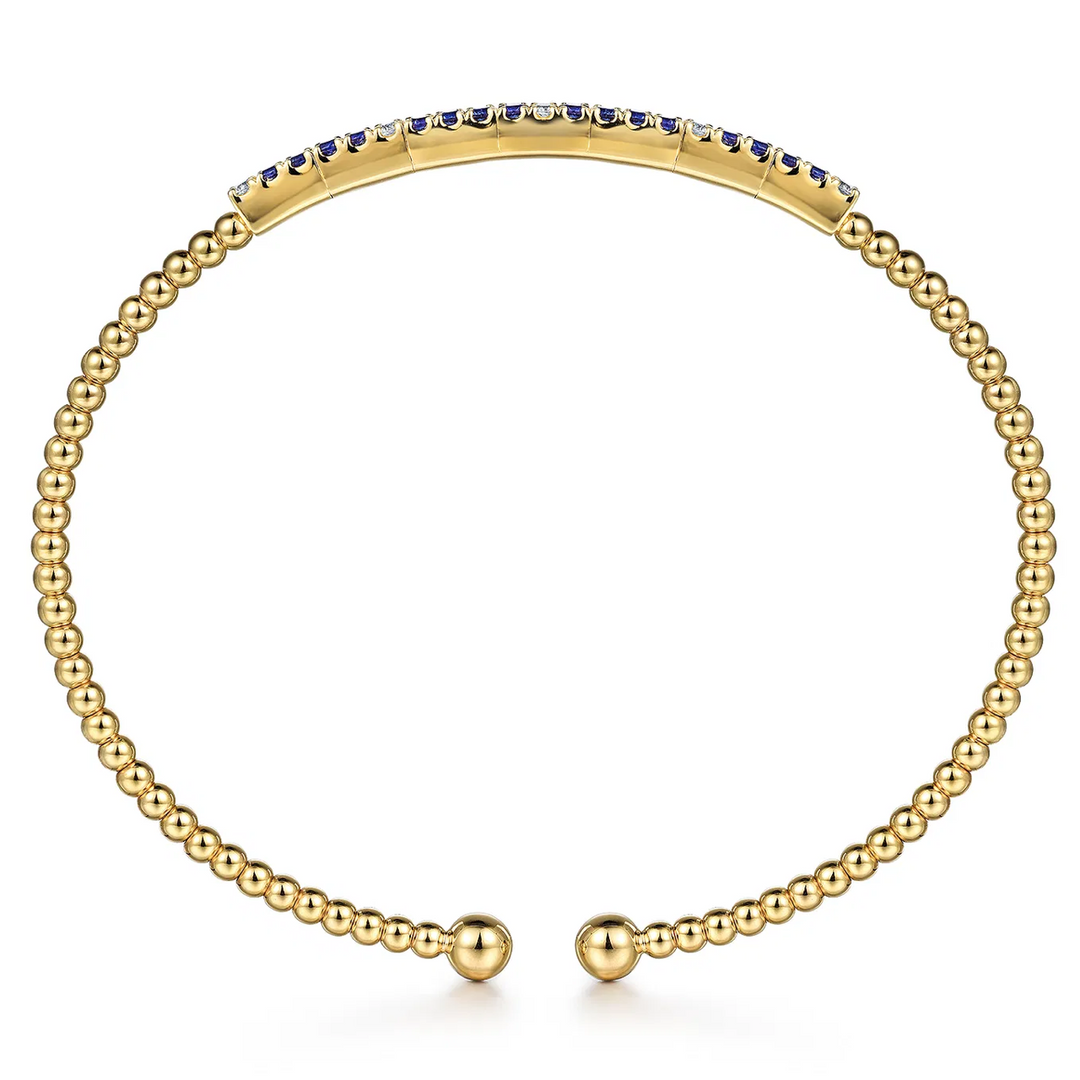 14K Yellow Gold Bujukan Diamond and Blue Sapphire Split Bangle