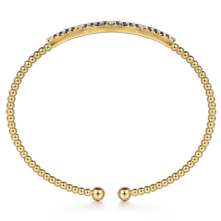 14K Yellow Gold Bujukan Diamond and Blue Sapphire Split Bangle
