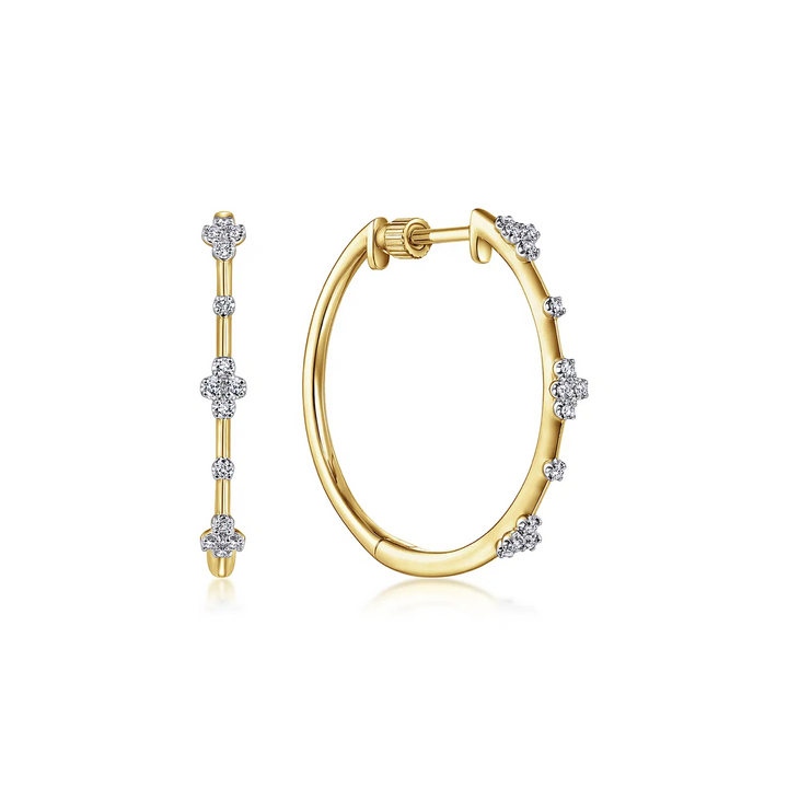 Yellow Gold 20mm Round Classic Diamond Hoop Earrings