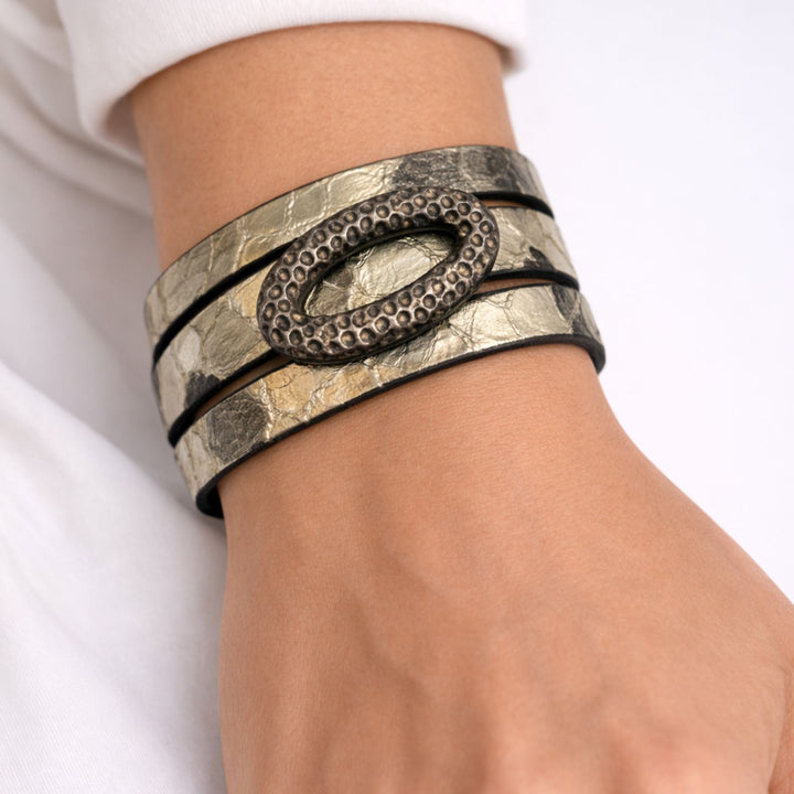 Edgy Gold Leather Bracelet