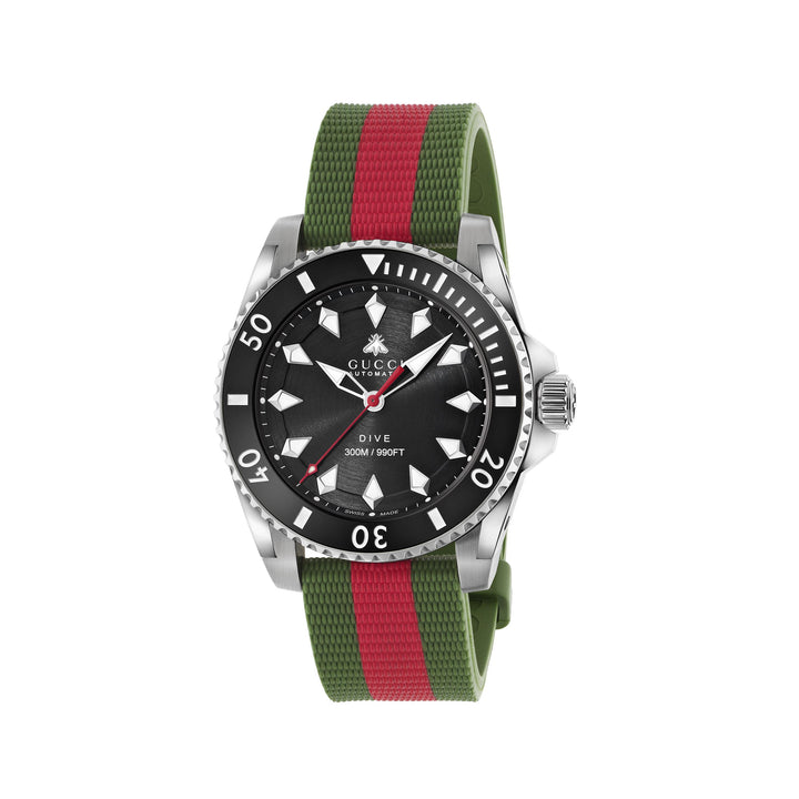 Dive Black Dial with Red and Green Rubber Strap 40MM Watch
