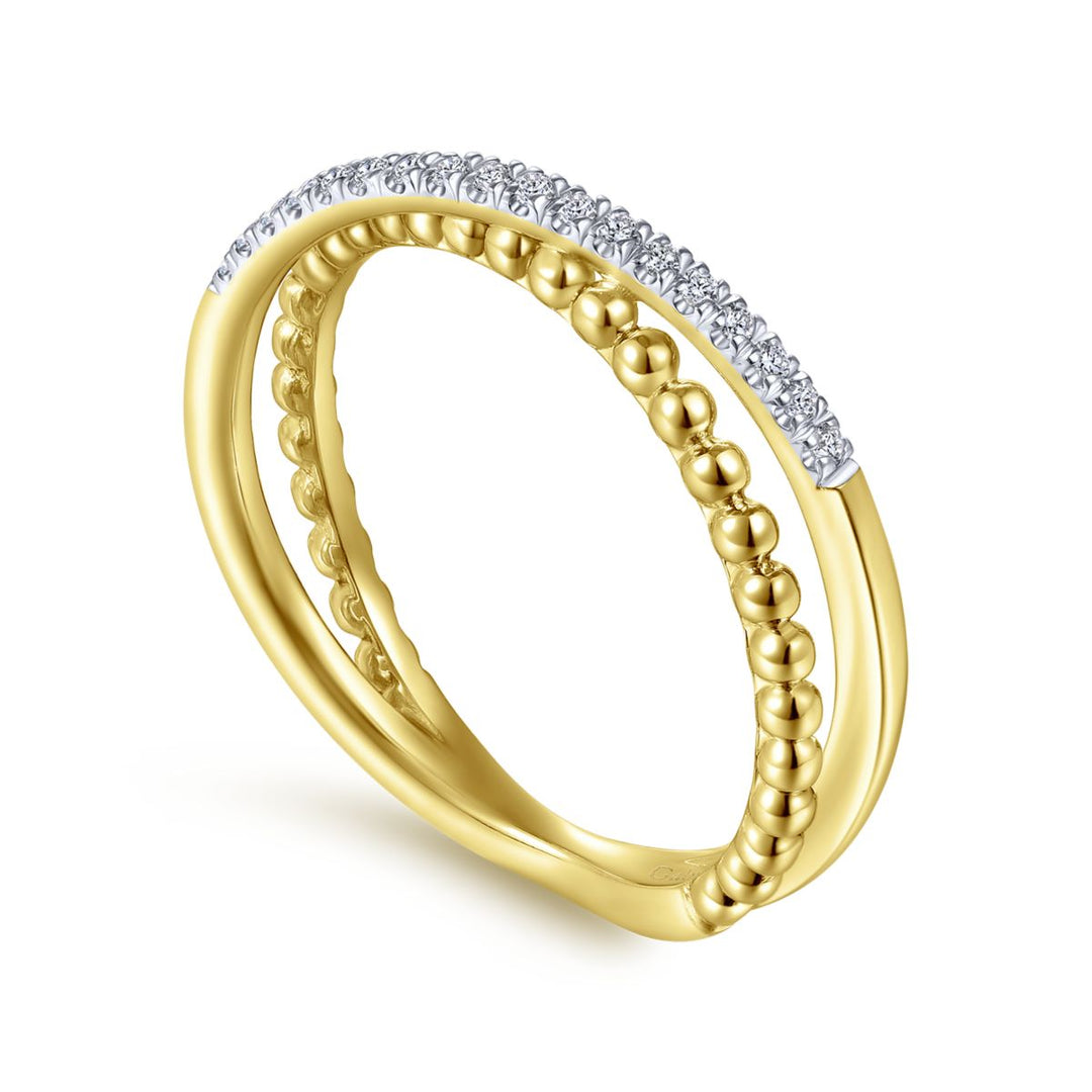 Crossing Diamond Yellow Gold Ring