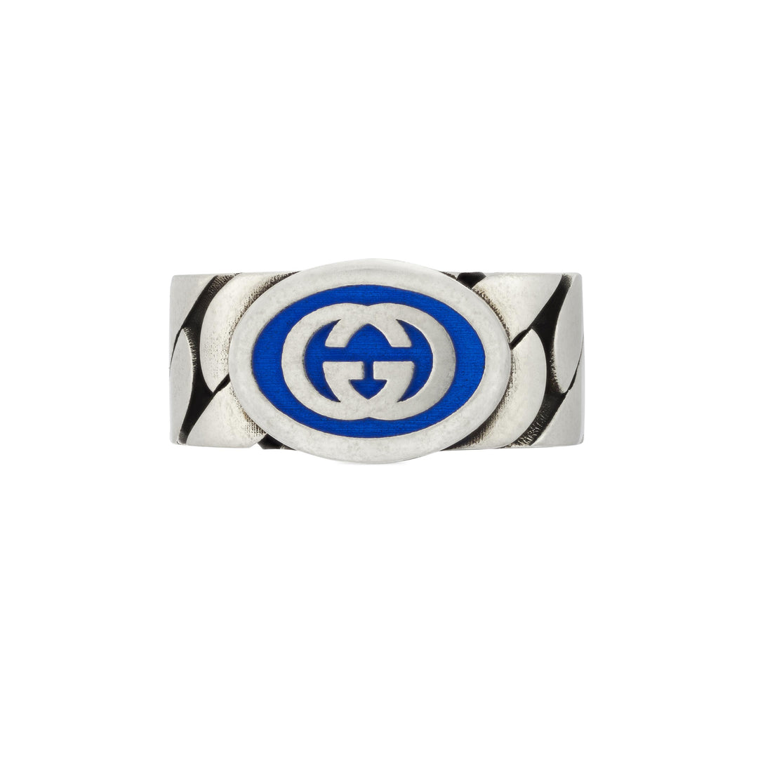 YBC753490001019|GUCCI |INTERLOCKING G | Ring Silver Blue Enamel