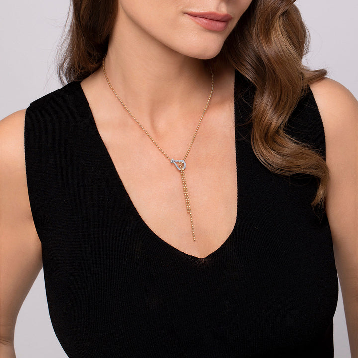 14K White Yellow Gold Bujukan and Diamond Stirrup Y Necklace