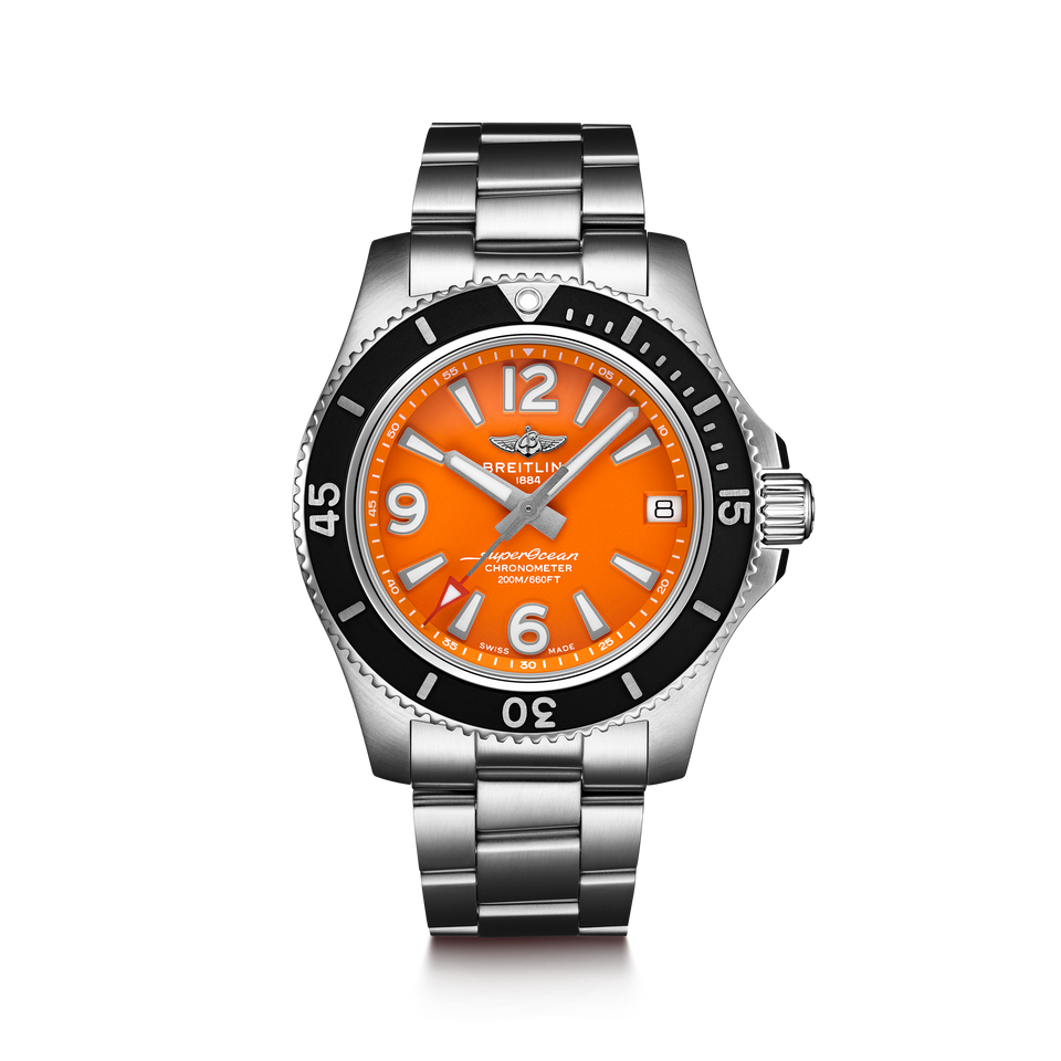 A17316D71O1A1|BREITLING |SUPEROCEAN II AUTOMATIC 36 |Steel Watch;Black Bezel; Orange Dial; 178A Steel Bracelet