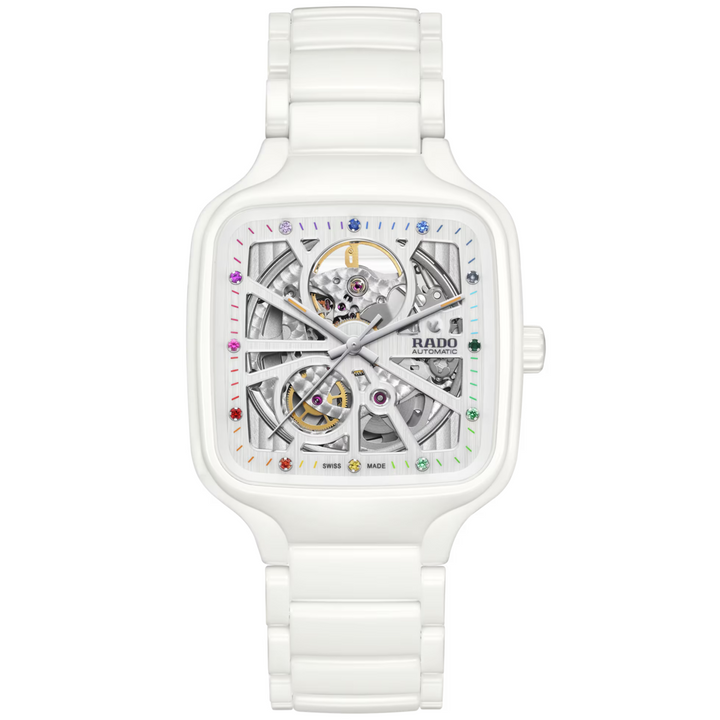 True Square Open Heart White Ceramic with Colored Indexes 38MM Watch