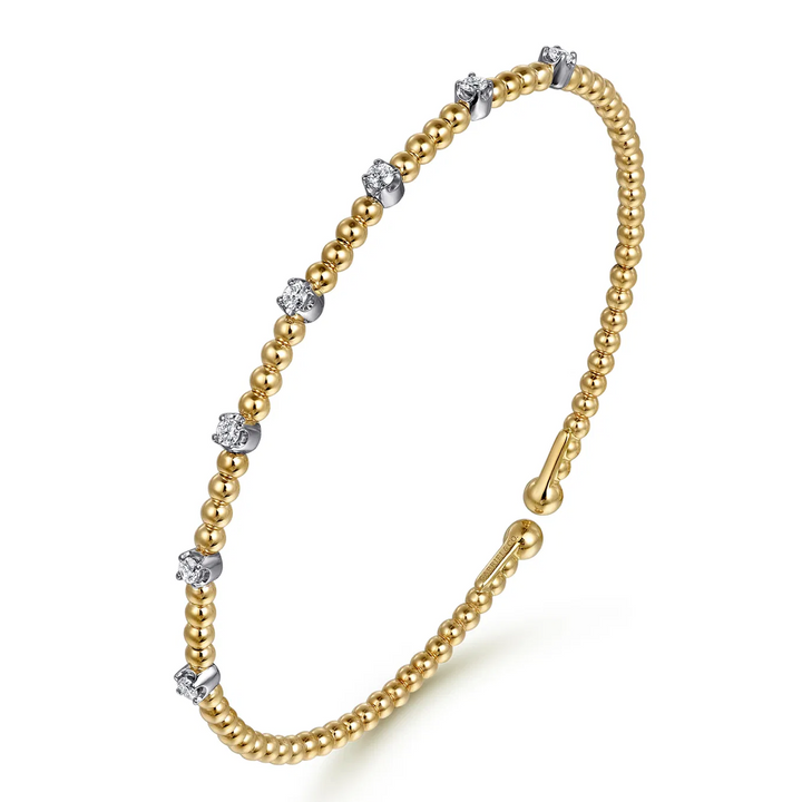 14K White-Yellow Gold Bujukan Diamond Stations Bangle