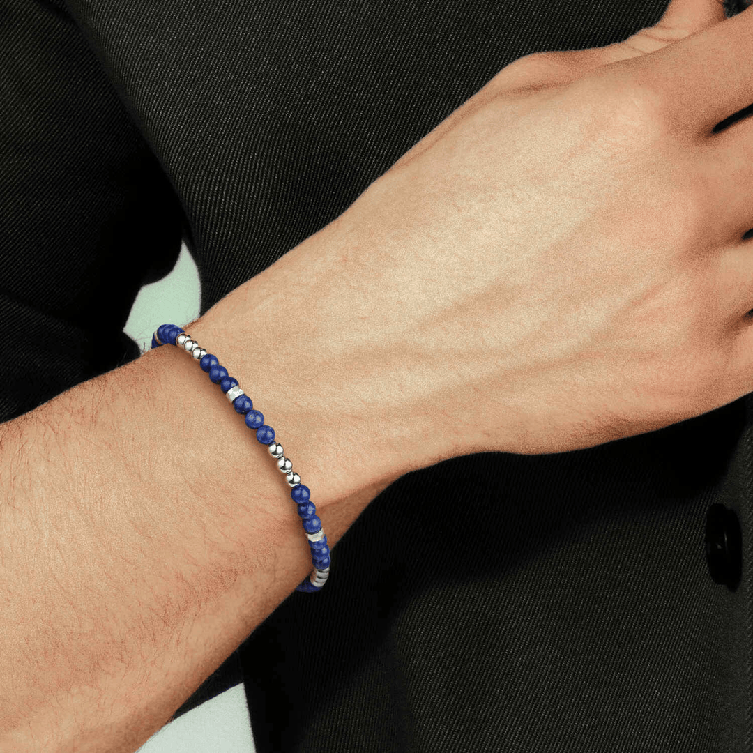 Silver andLapis Beaded Ball Bracelet