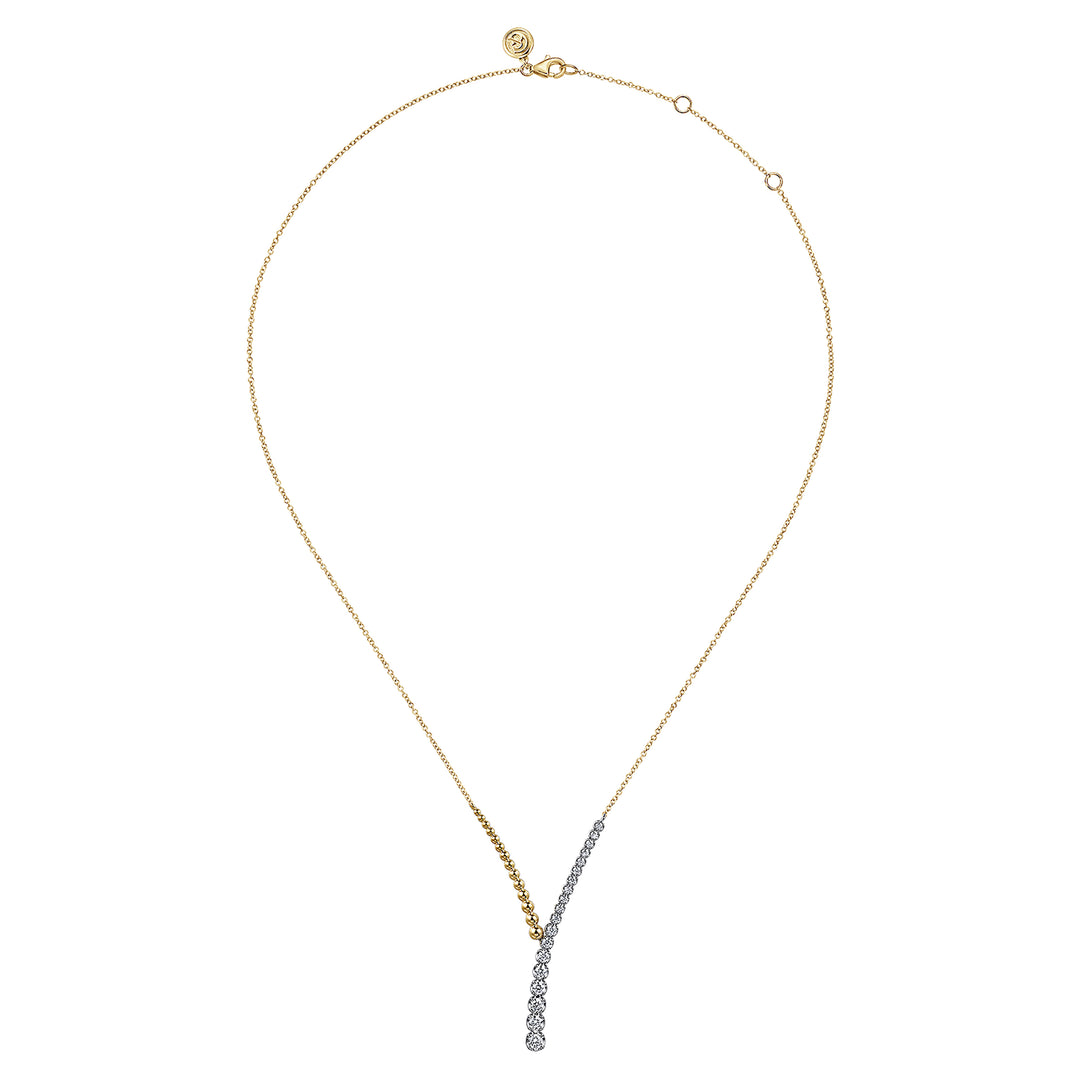 14K White and Yellow Gold Bujukan Beads and Diamond Y Necklace