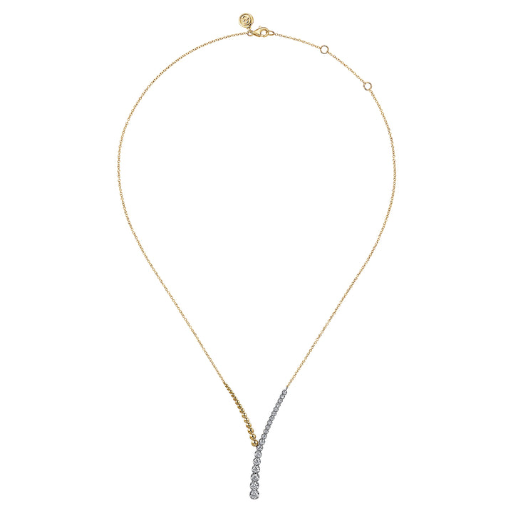 14K White and Yellow Gold Bujukan Beads and Diamond Y Necklace