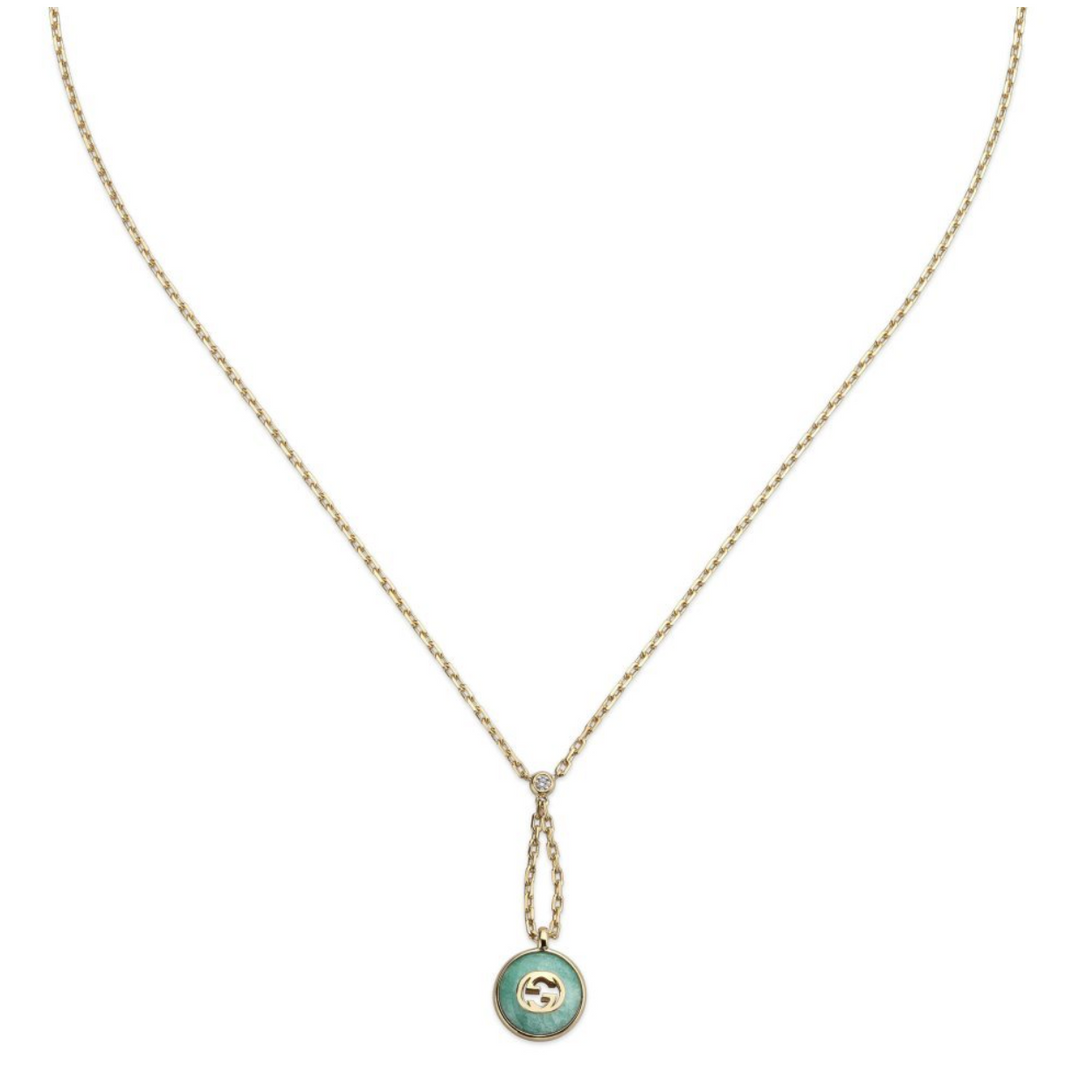 Interlocking Necklace 45CM Yellow GoldAmazonite and Diamonds