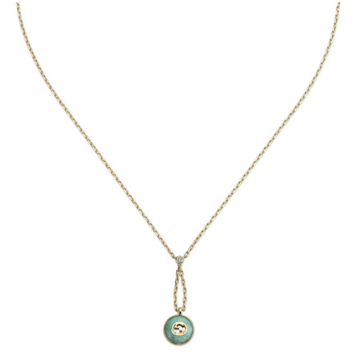 Interlocking Necklace 45CM Yellow GoldAmazonite and Diamonds