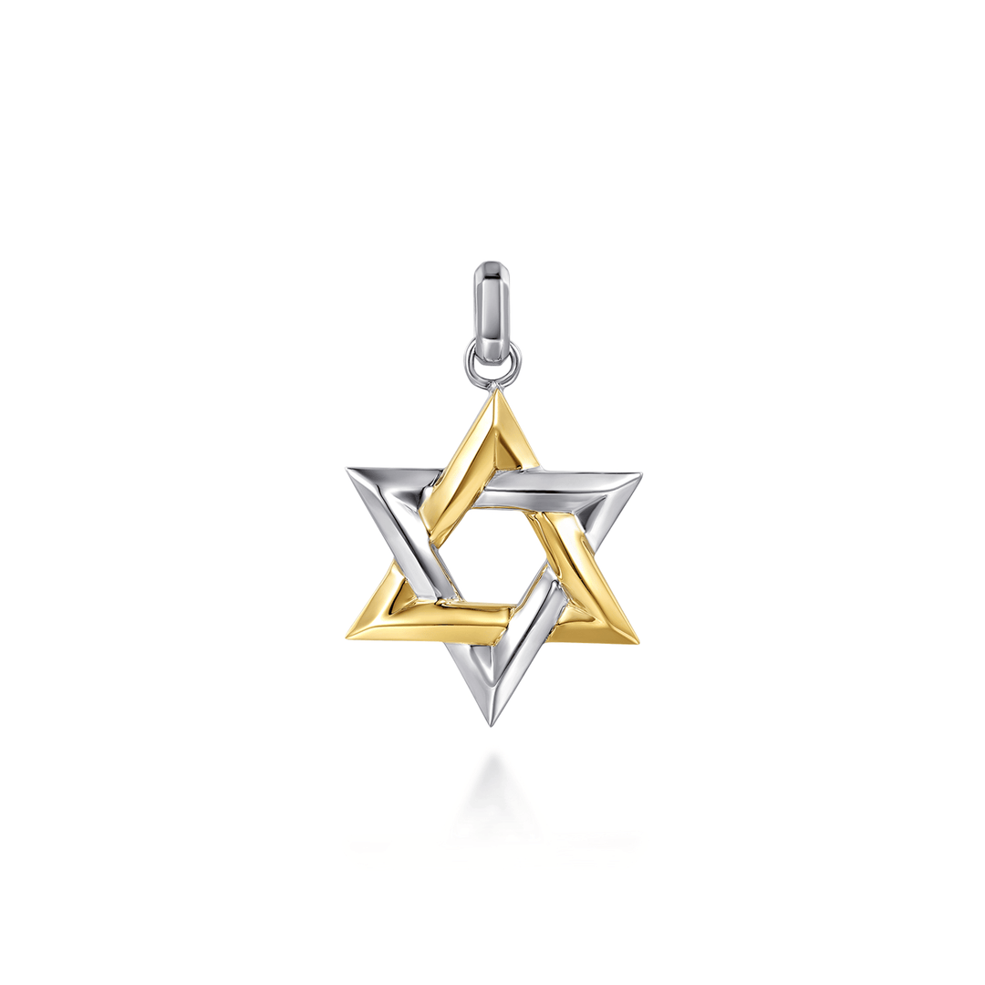Silver and Yellow Gold Star of David Pendant