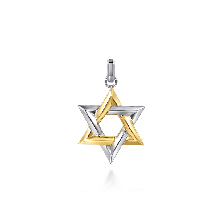 Silver and Yellow Gold Star of David Pendant