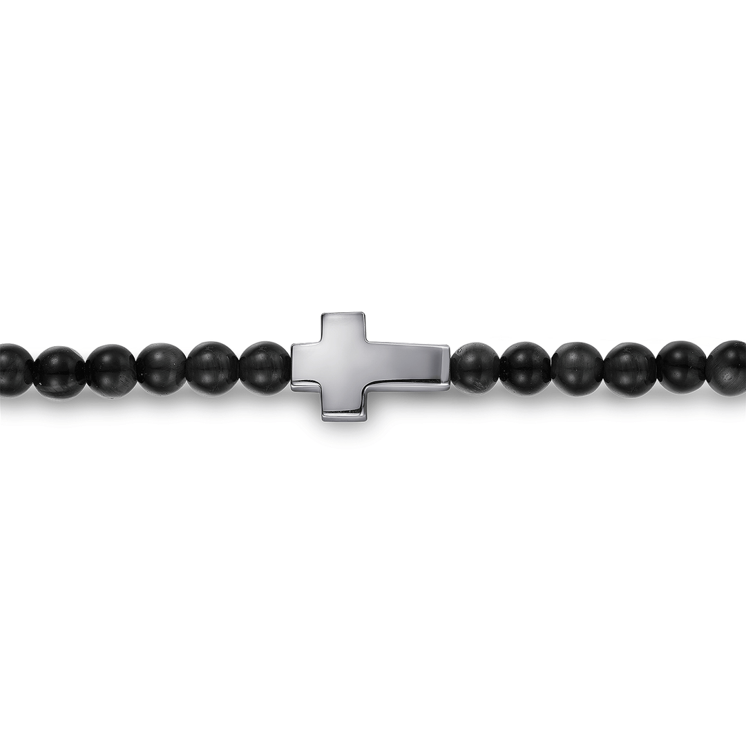 Silver Onyx Beads Cross Bracelet