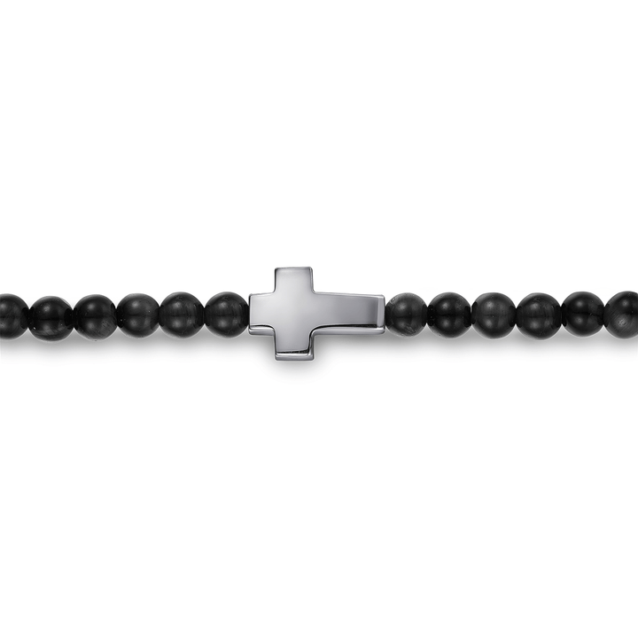 Silver Onyx Beads Cross Bracelet