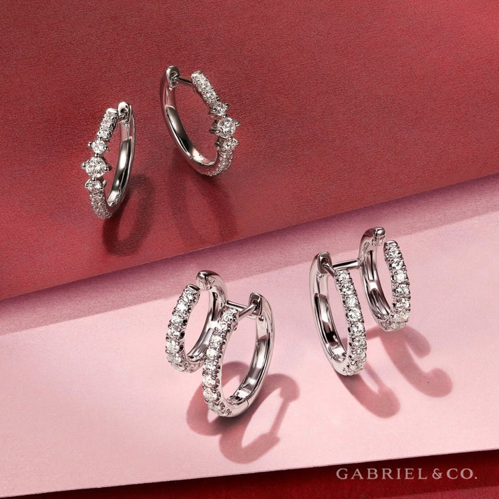 Double Huggie Diamond White Gold Earrings