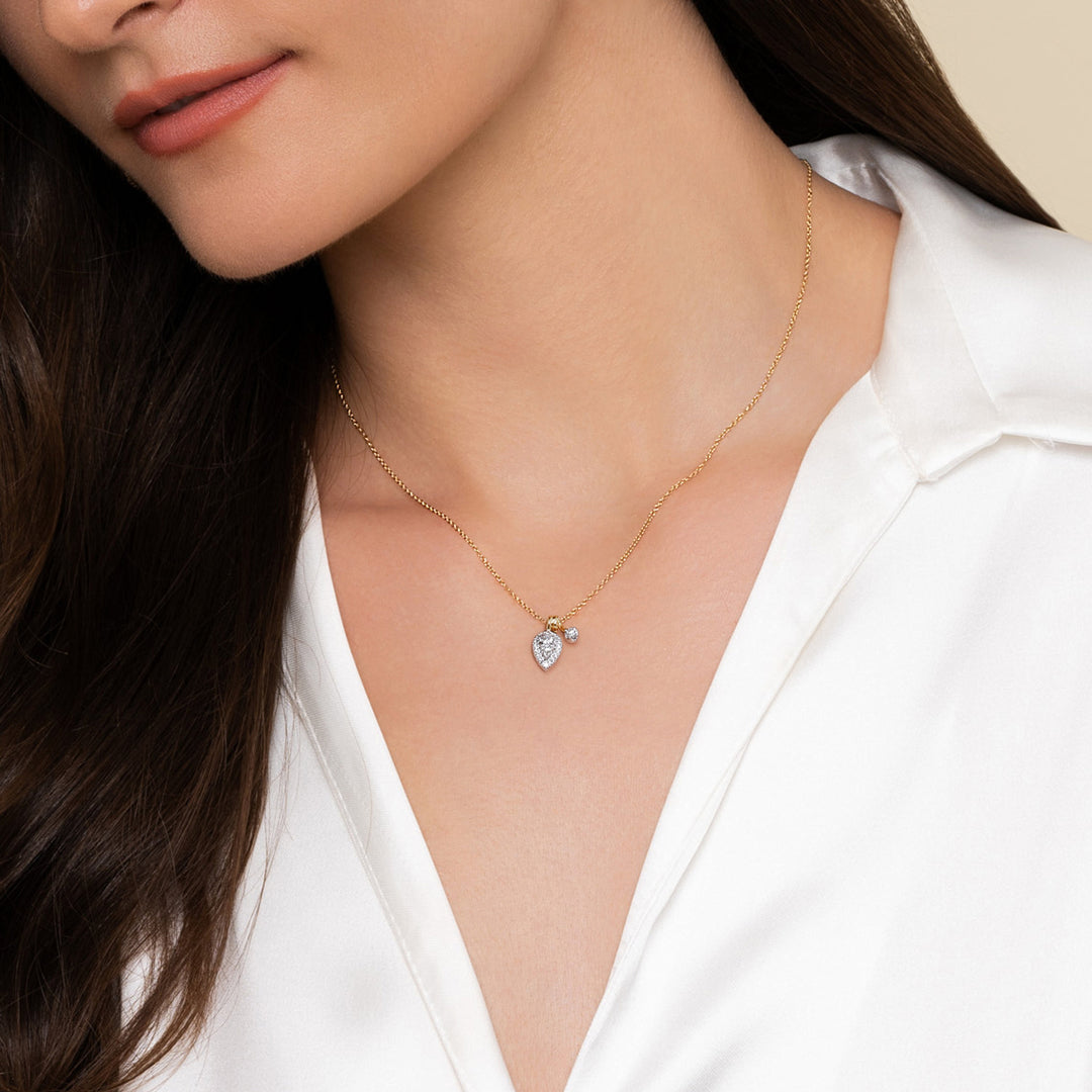 Pendant Necklace 14K White and Yellow Gold Diamond 0.3ct